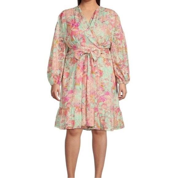 Alex Marie Plus Size Floral Wrap Dress Pink Green 20W Wedding Guest - Picture 1 of 9